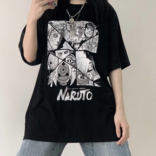 anime tee 2023 Summer Short Sleeve T-shirt Korean Retro Cartoon Anime Naruto Manga Loose BF Wild Couple Men and Women