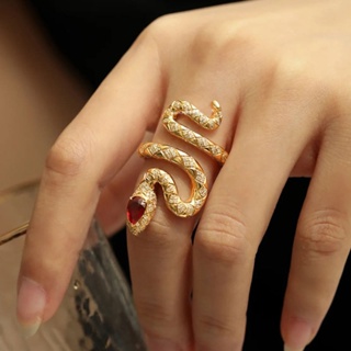 แหวนแกะสลัก รูปงู สไตล์โกธิค สีทอง เหมาะกับของขวัญวันฮาโลวีน