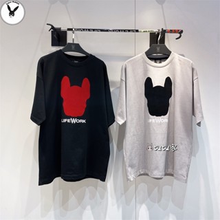 Lifework เสื้อยืดแขนสั้นลําลอง พิมพ์ลายหัวสุนัข ทรงหลวม ขนาดใหญ่ แฟชั่นฤดูร้อน สําหรับผู้ชาย และผู้หญิง