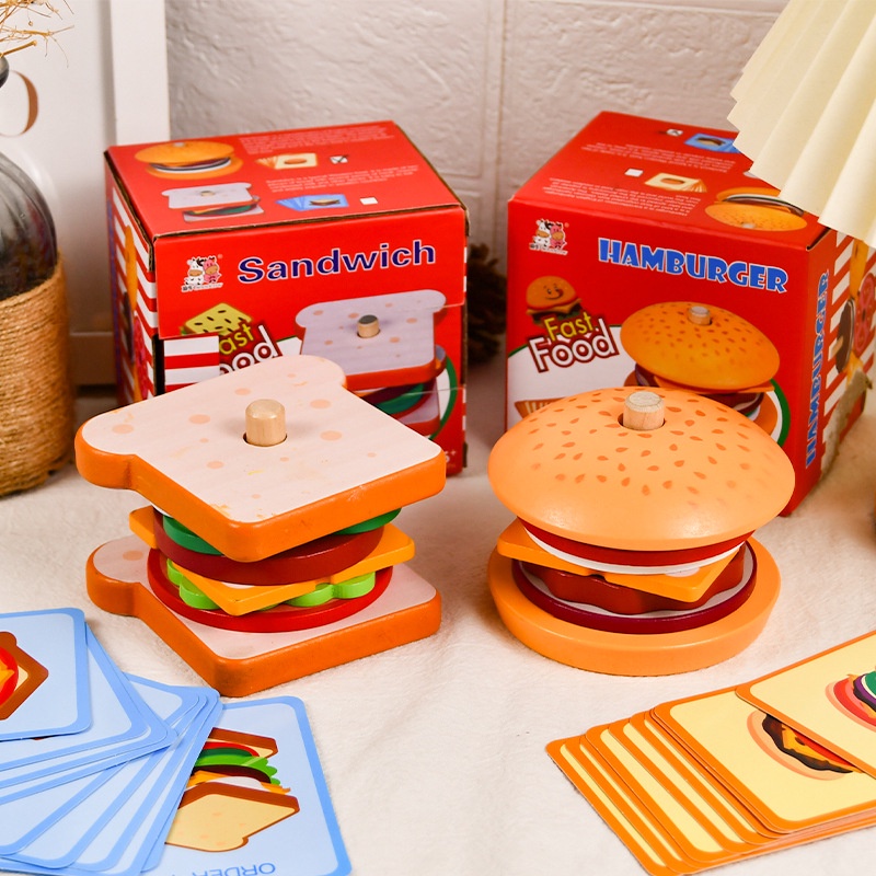 อาหารจำลองแฮมเบอร์เกอร์-แซนวิช-การ์ดโจทย์ตกแต่งอาหาร-สําหรับเด็กก่อนวัยเรียน-การศึกษาปฐมวัย-ของเล่นเด็ก