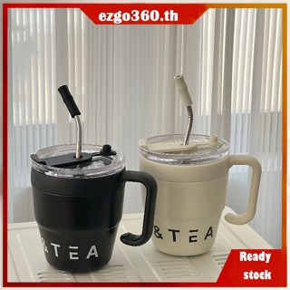 【จัดส่ง 24 ชม.!】แก้วกาแฟสเตนเลส 304 มีฉนวนกันความร้อน พร้อมฝาปิด 480 มล. พร้อมหลอดดูด สําหรับออฟฟิศ