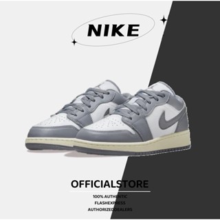 ของแท้ 100% Nike Jordan Air Jordan 1 Low Vintage Grey รองเท้าผ้าใบ