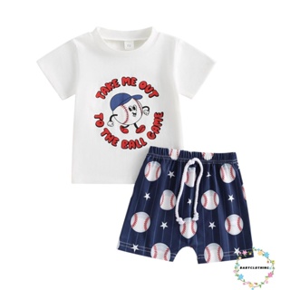 Babyclom- ชุดเสื้อแขนสั้น พิมพ์ลายตัวอักษร และกางเกงขาสั้น พิมพ์ลายเบสบอล แฟชั่นฤดูร้อน สําหรับเด็กผู้ชาย