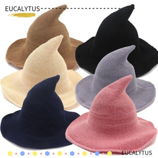 Eutus หมวกแม่มด ผ้าขนสัตว์ พับได้ สีพื้น สไตล์โมเดิร์น สําหรับปาร์ตี้ฮาโลวีน