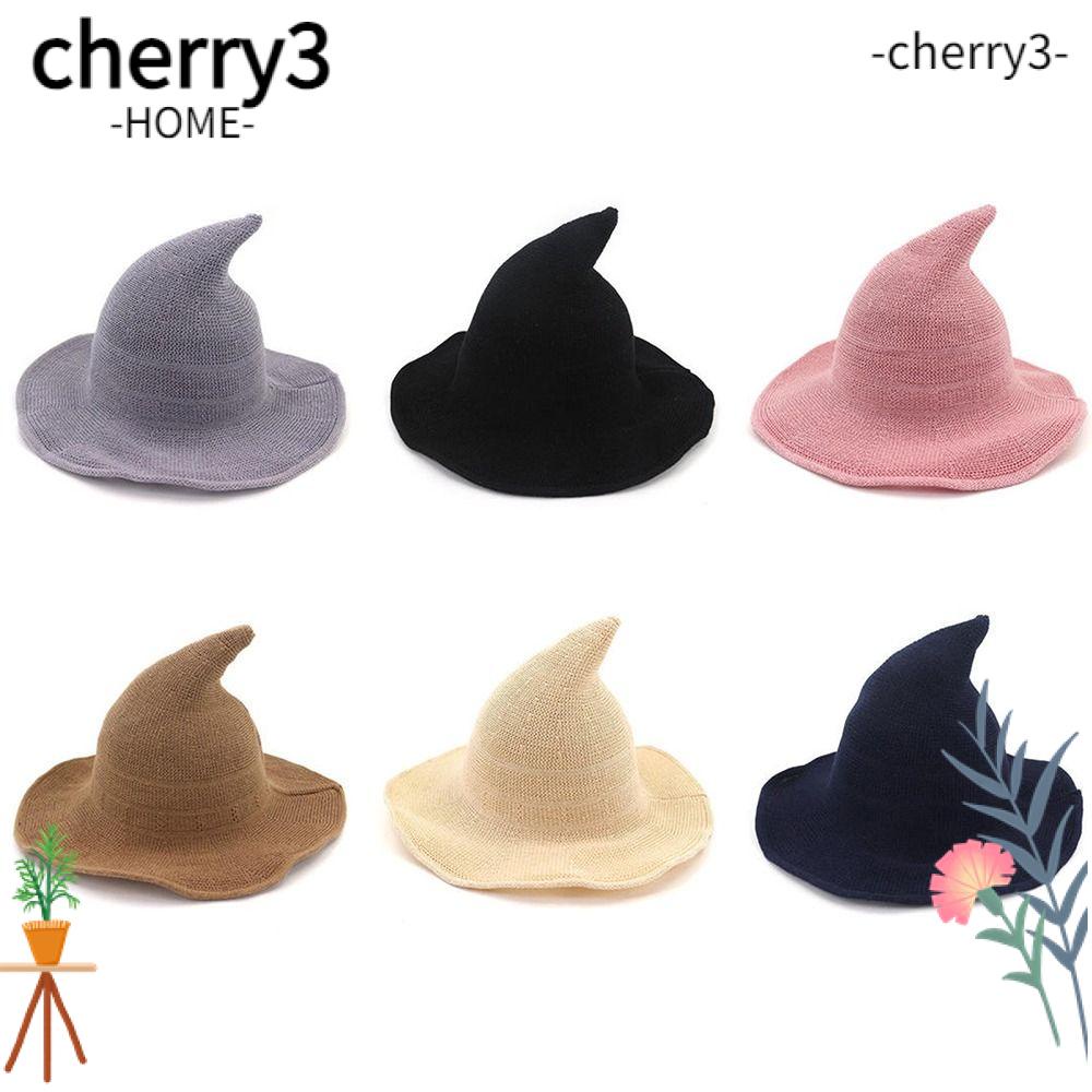 cherry3-หมวกแม่มด-ผ้าวูล-พับได้-สีพื้น-สไตล์โมเดิร์น-สําหรับปาร์ตี้ฮาโลวีน