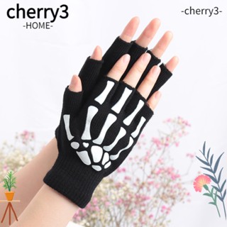 Cherry3 ถุงมือถักนิตติ้ง แบบครึ่งนิ้ว กันลื่น ให้ความอบอุ่น สําหรับผู้ชาย และผู้หญิง 2 คู่