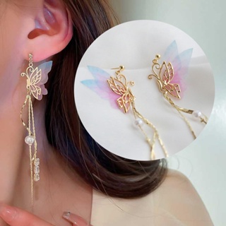 แฟชั่นเกาหลี ทอง กลวง ผีเสื้อ พู่ ต่างหูยาว สําหรับเด็กผู้หญิง คริสตัล จี้ ต่างหู สําหรับผู้หญิง เครื่องประดับต่างหู