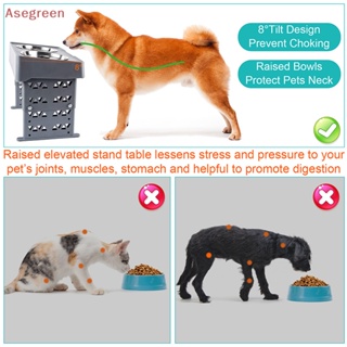 [Asegreen] ชามใส่อาหาร แบบคู่ ปรับความสูงได้ ขนาดกลาง สําหรับสัตว์เลี้ยง สุนัข แมว
