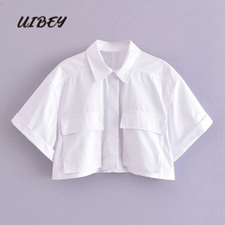 Uibey เสื้อเชิ้ตแฟชั่น คอปก สีพื้น อเนกประสงค์ 2638