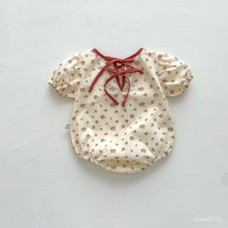 【ins Bow-cute Girls Romper] ชุดรอมเปอร์ แขนสั้น ประดับโบว์ ลายทาง สีคอนทราสต์ สไตล์ตะวันตก แฟชั่นฤดูร้อน สําหรับเด็กผู้หญิง