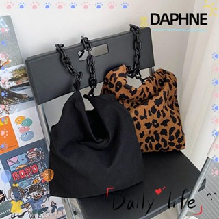 Daphne กระเป๋าสะพายไหล่ กระเป๋าช้อปปิ้ง ผ้าลูกฟูก พิมพ์ลายเสือดาว