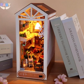 ชุดชั้นวางหนังสือไม้ 3D พร้อมไฟ LED DIY สําหรับตกแต่งบ้านตุ๊กตา SHOPCYC9381