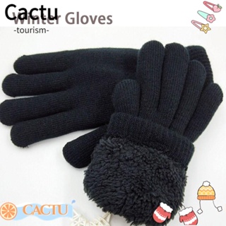 Cactu ถุงมือ ผ้ากํามะหยี่ แบบหนา สองชั้น ให้ความอบอุ่น สีดํา แฟชั่นฤดูหนาว สําหรับเด็กผู้ชาย และเด็กผู้หญิง