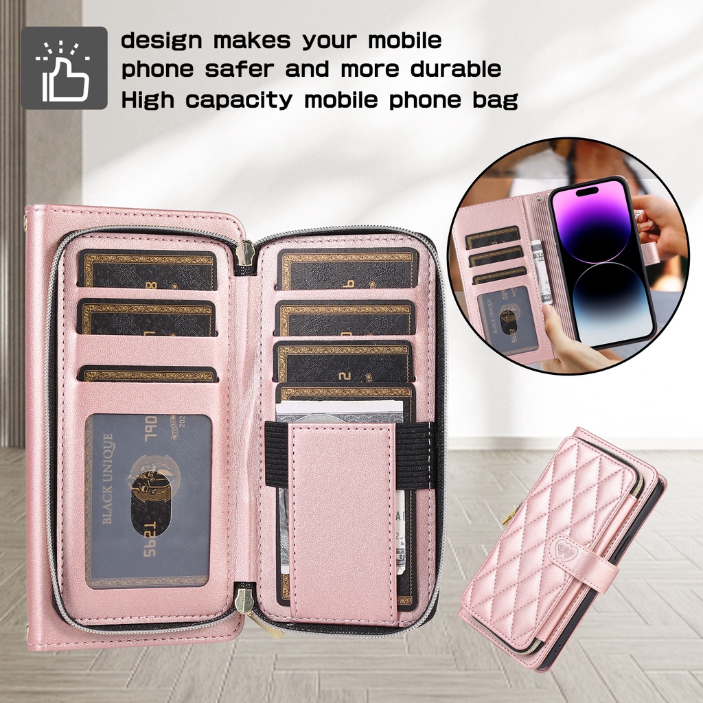 เคสโทรศัพท์มือถือหนัง-มีซิป-มีช่องใส่บัตรหลายช่อง-สําหรับ-iphone-11-12-13-14-pro-max-15-ultra-6-7-8-plus-se-2022-xr-x-xs-max