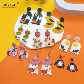 JULYSTAR ใหม่ฮาโลวีน Series เครื่องปั้นดินเผาเครื่องปั้นดินเผาต่างหูหูตะขอหญิงตลกผีฟักทองต่างหูข้ามพรมแดน