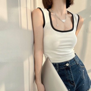 เสื้อครอปท็อป คอสี่เหลี่ยม เสริมฟองน้ํา สีพื้น สไตล์เกาหลี สําหรับผู้หญิง