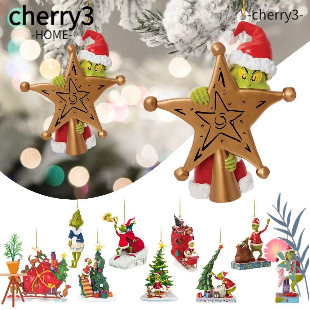 cherry3-เครื่องประดับแขวนตกแต่งต้นคริสต์มาส-รูปดาว-สีเขียว-2-ชิ้น