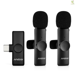 Andoer One-Trigger-Two Mini 2.4G ระบบไมโครโฟนไร้สาย (ตัวส่งสัญญาณ 2 และตัวรับสัญญาณ 1) ไมโครโฟนแบบหนีบ กล้อง 8.9