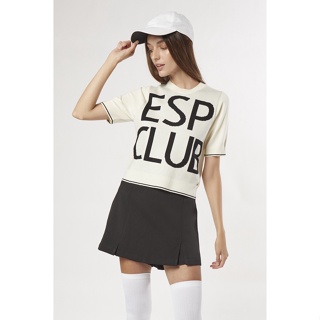 ESP สเวตเตอร์แขนสั้นผ้านิต ผู้หญิง สีงาช้าง | Graphic Print Knit Sweater | 05995