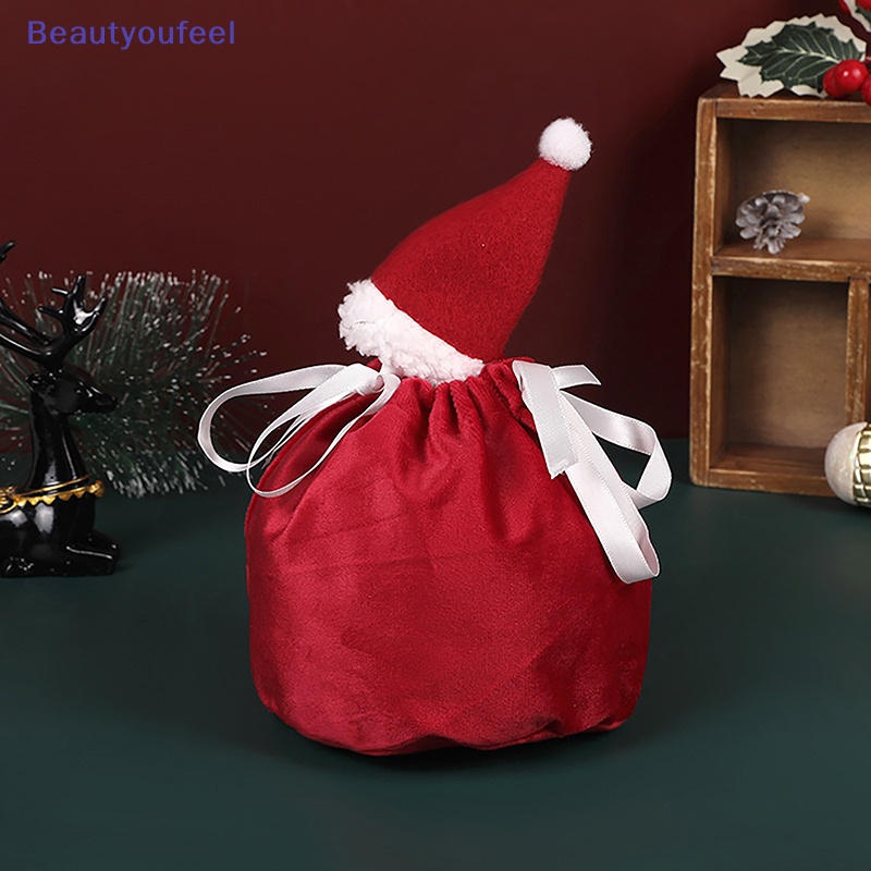 beautyoufeel-ถุงผ้ากํามะหยี่-ลายซานตาคลอส-สีแดง-สําหรับใส่ขนมหวาน-ตกแต่งคริสต์มาส-2023-navidad