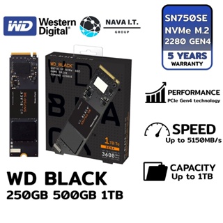 ⚡️ส่งด่วนใน1ชม.ทักแชท⚡️ WD BLACK SN750SE 250GB 500GB 1TB M.2 2280 NVMe Gen4 ประกันศูนย์5 ปี