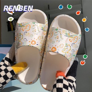 RENBEN ผู้หญิงฤดูร้อนบ้านแพลตฟอร์มสดขนาดเล็กกราฟฟิตีปากกาที่เรียบง่ายสวมรองเท้าแตะ
