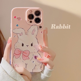 เคสซิลิโคน ลายการ์ตูนกระต่ายน่ารัก สีชมพู สําหรับ Iphone 14 11 12 13 PRO MAX AT0168