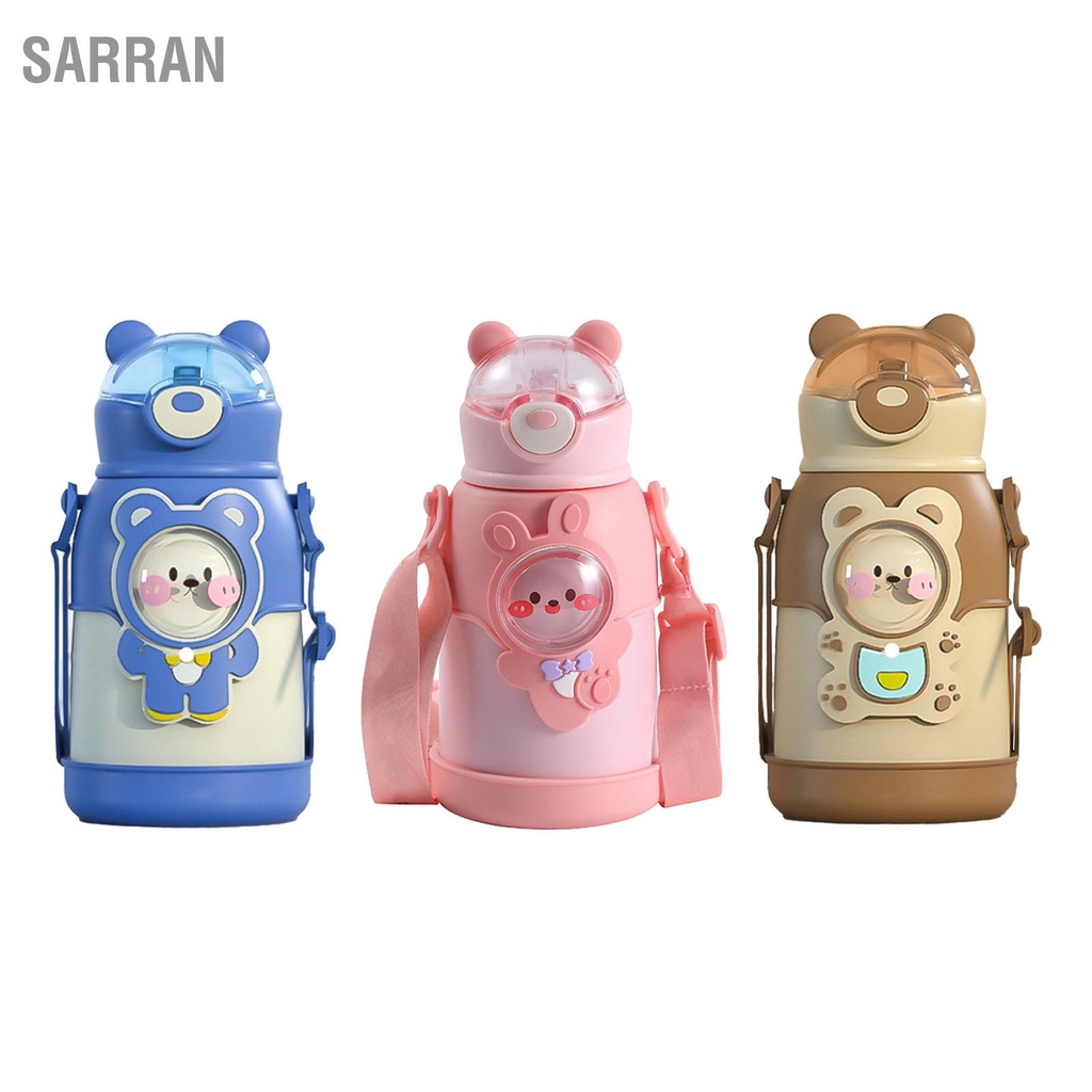 sarran-ขวดน้ำโลหะ-500-มล-สแตนเลสพลิกฝาด้านบนซิลิโคนฟางขวดน้ำฉนวนสำหรับเด็กเดินทางโรงเรียน