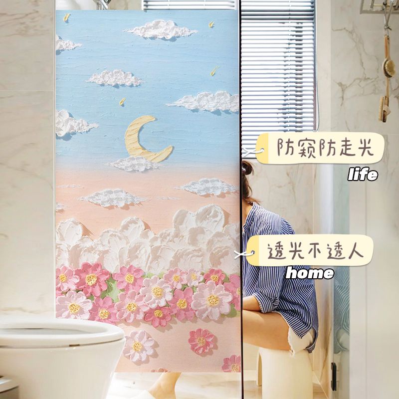 สติกเกอร์ฟิล์มใส-ลายน่ารัก-ป้องกันกาว-ป้องกันการแอบมอง-สําหรับติดตกแต่งกระจกห้องน้ํา