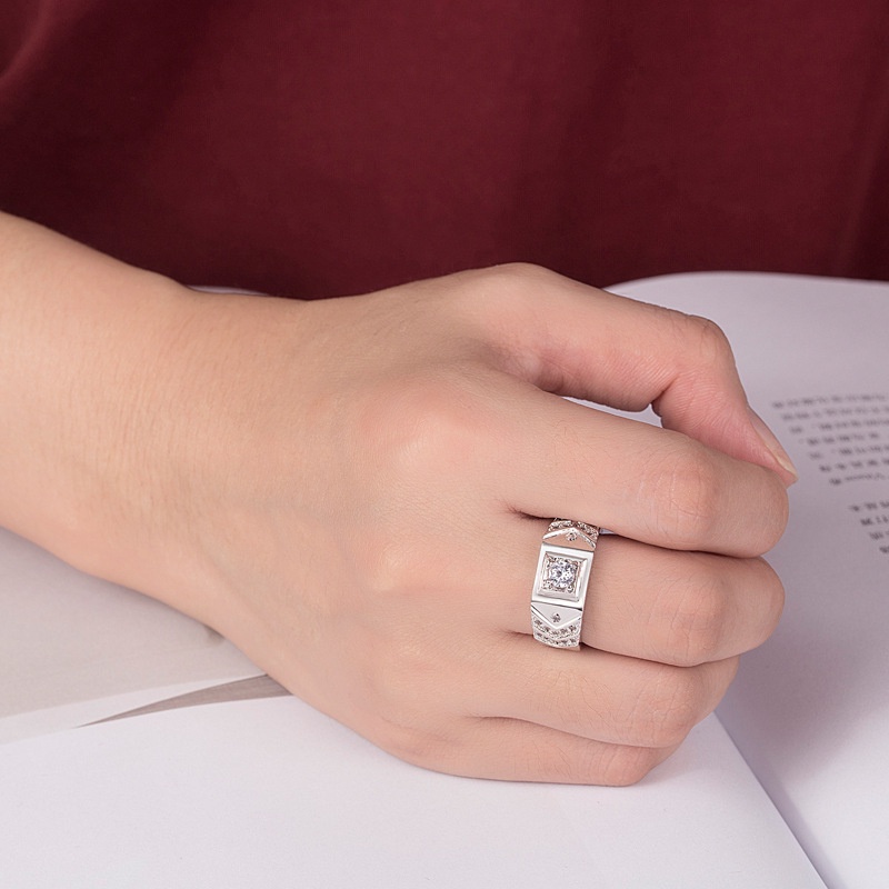 แหวนหมั้นแต่งงาน-ประดับเพชรคริสตัลไทเทเนียม-สีเงิน-ปรับขนาดได้-หรูหรา-แฟชั่นสําหรับผู้ชาย