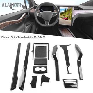 ALASKAR 12 ชิ้นฟอร์จคาร์บอนไฟเบอร์ตกแต่งภายในรถยนต์ครบชุดพอดีสำหรับเทสลารุ่น X 2016-2020