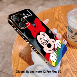 สําหรับ Redmi Note 12 Pro 4G 5G Note 12 Pro+ Plus Note 12 Pro เคสโทรศัพท์มือถือ แบบนิ่ม ลายการ์ตูนมินนี่ เมาส์ ขอบสี่เหลี่ยม หรูหรา