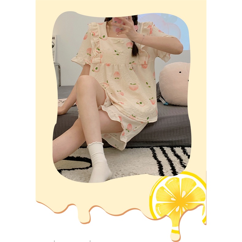 summer-new-peach-pattern-zoubu-pajamas-womens-short-sleeved-shorts-sweet-simple-comfortable-breathable-home-clothes