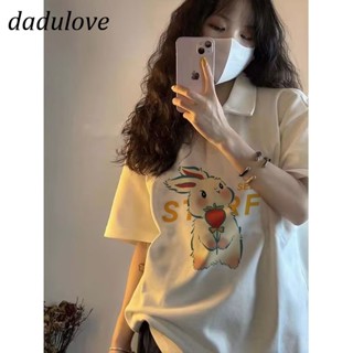 DaDulove💕 New Korean Version of Ins Cartoon Rabbit Print Polo Shirt Niche Loose Short-sleeved Large Size Top