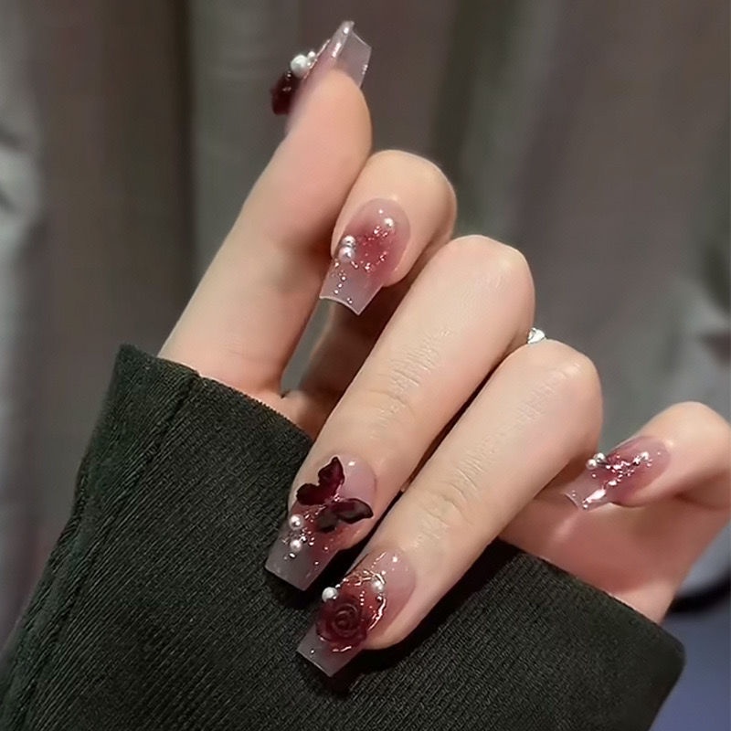 พร้อมส่ง-สติกเกอร์ติดเล็บปลอม-แบบสั้น-ถอดออกได้-สําหรับตกแต่งเล็บ