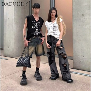 DaDuHey🔥 2023 Summer New High Street Fashion All-Matching Ripped Jeans Mens and Womens American Style Ins Trend Handsome Casual Pants