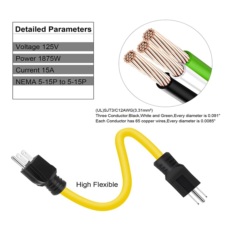 อะแดปเตอร์ปลั๊ก-2-ฟุต-3-ขา-เป็นปลั๊กตัวผู้คู่-12awg-125v-nema-5-15p-เป็น-5-15p-สําหรับสวิตช์ถ่ายโอน-rv