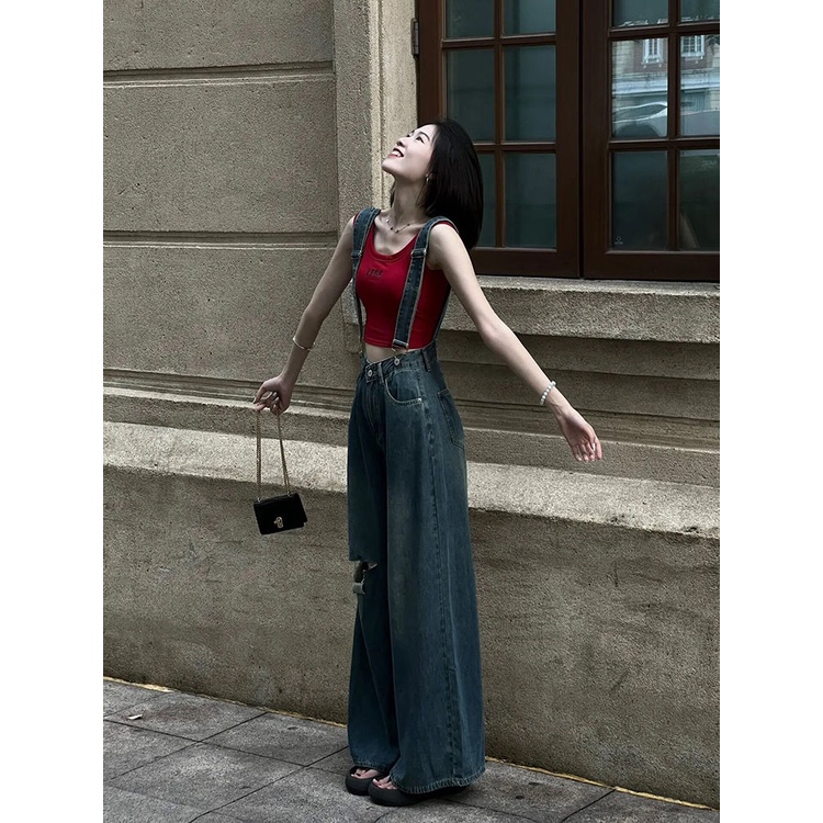 โดพามีนสวมทับ-สาวฮอตสุดฮอต-2023-คอลเล็คชั่นใหม่สําหรับฤดูร้อนหญิง-เสื้อกล้ามแขนกุด-คาวบอยกับกางเกงสองชุด