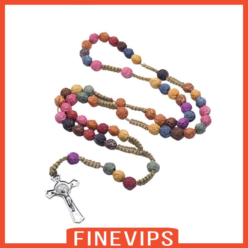 finevips-สร้อยคอลูกปัดไม้กางเขนพระเยซู-คาทอลิก-โรซารี่-ไม้กางเขน-ของขวัญทางศาสนา-สําหรับผู้ชาย-และผู้หญิง