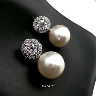 Fancy ใหม่ ต่างหูสตั๊ด มุกเทียม สีเบจ ดีไซน์เรียบง่าย สวยหรู สําหรับผู้หญิง เครื่องประดับขายส่ง