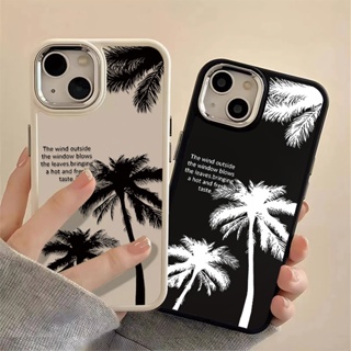 Metal Buttons Silicone Phone Case Compatible for IPhone 14 13 12 Pro Max Soft Casing Shockproof Coconut Tree Cover Cell Precticer