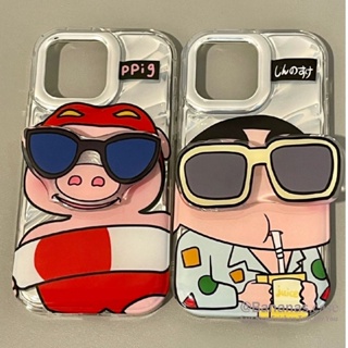 เคสโทรศัพท์มือถือนิ่ม ลายการ์ตูนหมู พร้อมขาตั้งกระจก สําหรับ iPhone 14 Plus 14 13 12 11 Pro Max X Xr Xs Max 7 8 Plus SE2020