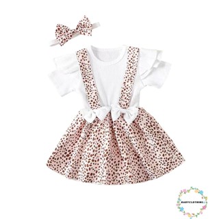 Babyclothes- ชุดรอมเปอร์ แขนสั้น คอกลม พิมพ์ลายจุด ประดับโบว์ ทรงเอ พร้อมที่คาดผม สําหรับเด็กผู้หญิง