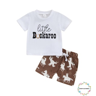 Babyclothes- ชุดเสื้อยืดคอกลม แขนสั้น พิมพ์ลายตัวอักษร และกางเกงขาสั้น เอวยางยืด สําหรับเด็กทารกผู้ชาย