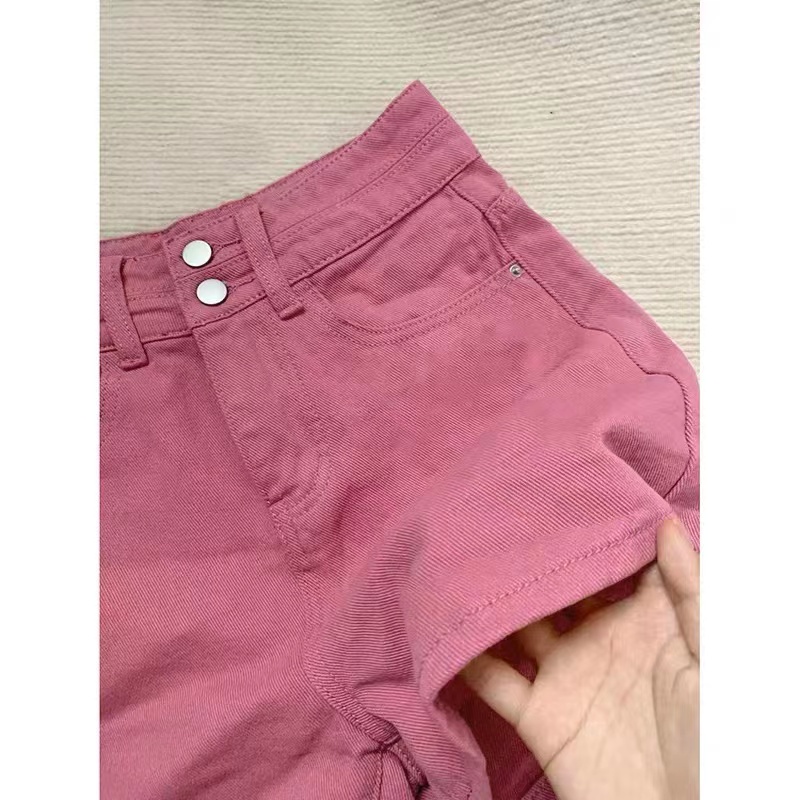 กางเกงยีนขาสั้น-ขากว้าง-เอวสูง-ทรงหลวม-สีชมพู-ไซซ์-s-xl