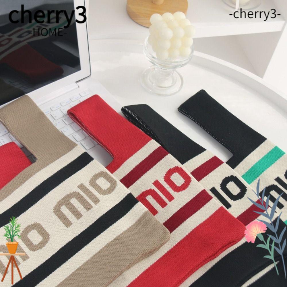 cherry3-กระเป๋าถือ-ผ้าถัก-แฮนด์เมด-ใช้ซ้ําได้-สําหรับผู้หญิง