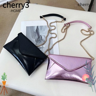 Cherry3 กระเป๋าสะพายไหล่ กระเป๋าถือ หนัง PU ทรงซองจดหมาย สีพื้น พร้อมสายสะพาย สีเงิน แฟชั่นสําหรับสตรี งานพรอม งานแต่งงาน ปาร์ตี้