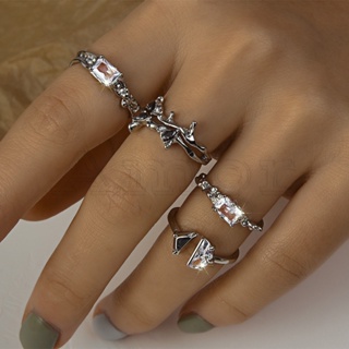 แหวนแฟชั่น ประดับเพทาย คริสตัล ปรับได้ สไตล์พังก์ โกธิค เรียบง่าย ของขวัญ สําหรับผู้ชาย ผู้หญิง