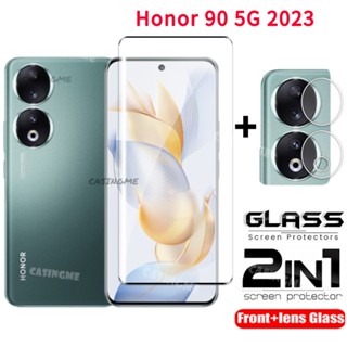 2 in 1 ฟิล์มกระจกนิรภัยกันรอยหน้าจอ เลนส์ด้านหลัง 2 in 1 สําหรับ Honor 90 5G 2023 Honor 90 Honor90 Lite 90Lite 90Pro Pro 5G 4G 2023
