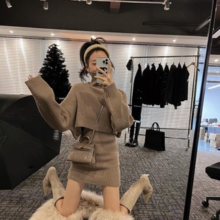 [พร้อมส่ง] ใหม่ ชุดเสื้อกันหนาว ผ้าคลุมไหล่ ผ้าถัก คอสูง สีพื้น สองชิ้น แฟชั่นฤดูใบไม้ผลิ ฤดูใบไม้ร่วง